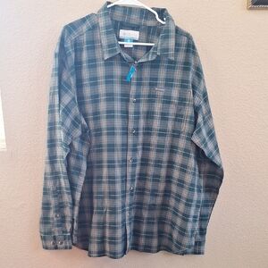 Columbia Men's Blue and Green Plaid Shirt, Vapor Ridge III, Size:2XL